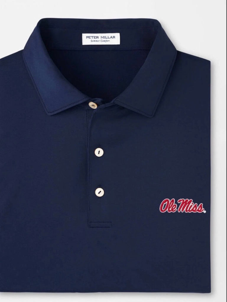 Ole Miss Peter Millar Solid Navy Blue Performance Polo! Xl - Nwt